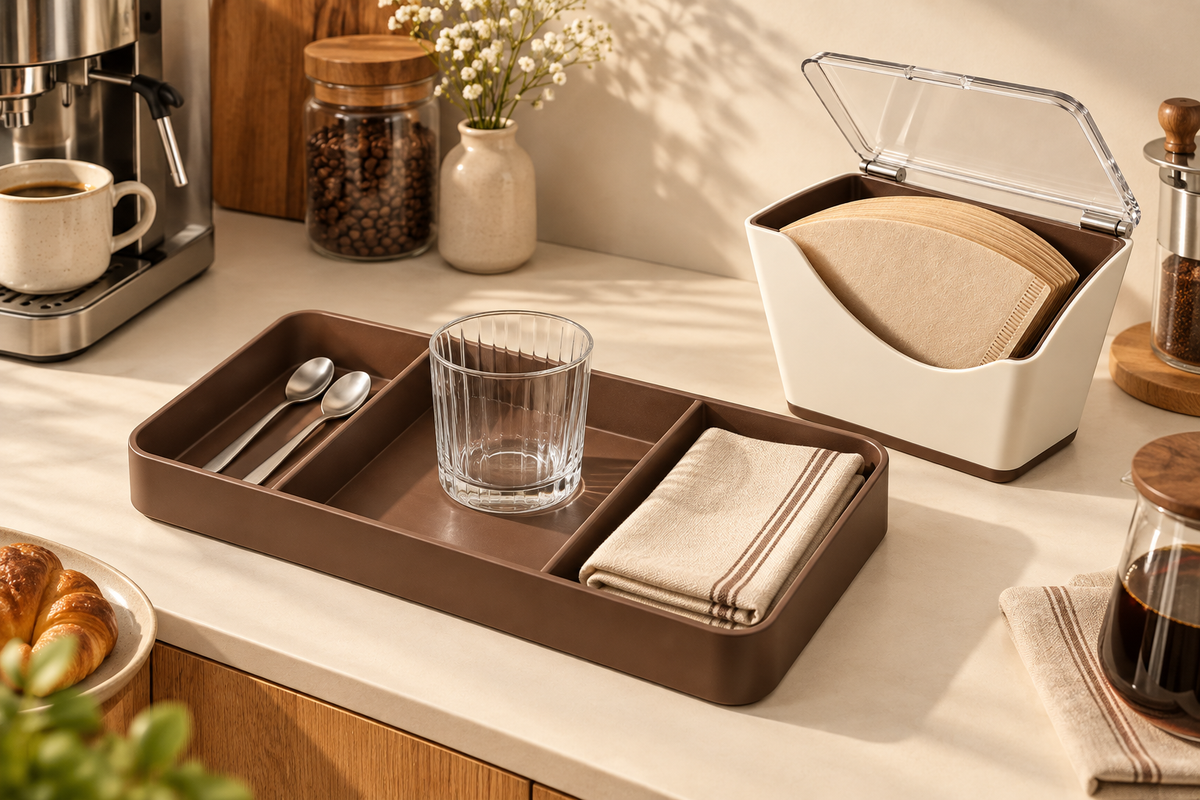 Organized coffee corner accessories